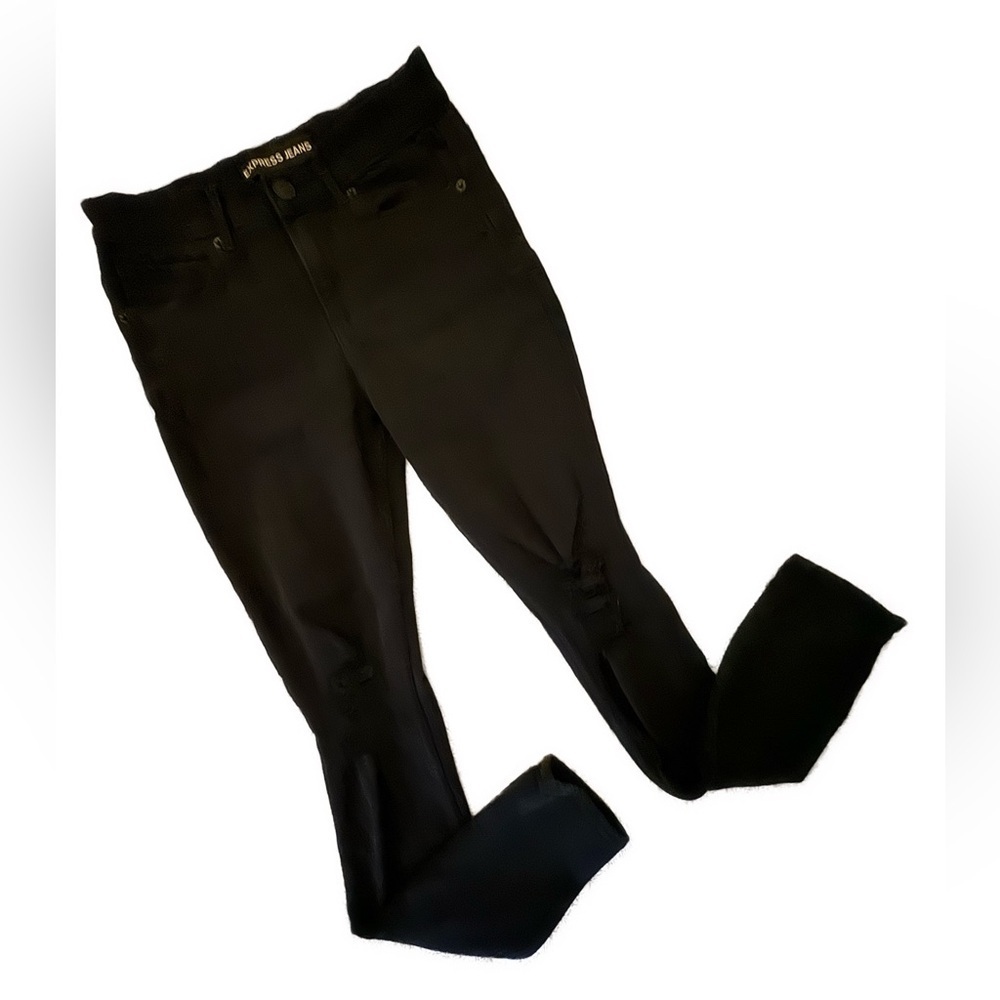 Express distressed high waisted black legging skinny jean size 4 - Picture 7 of 11